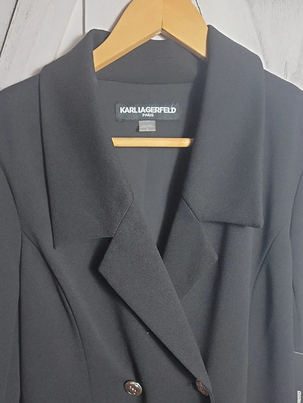 Karl Lagerfeld Black Double-Breasted Ruffle-Hem Blazer Dress Size 6 - Picture 4 of 15